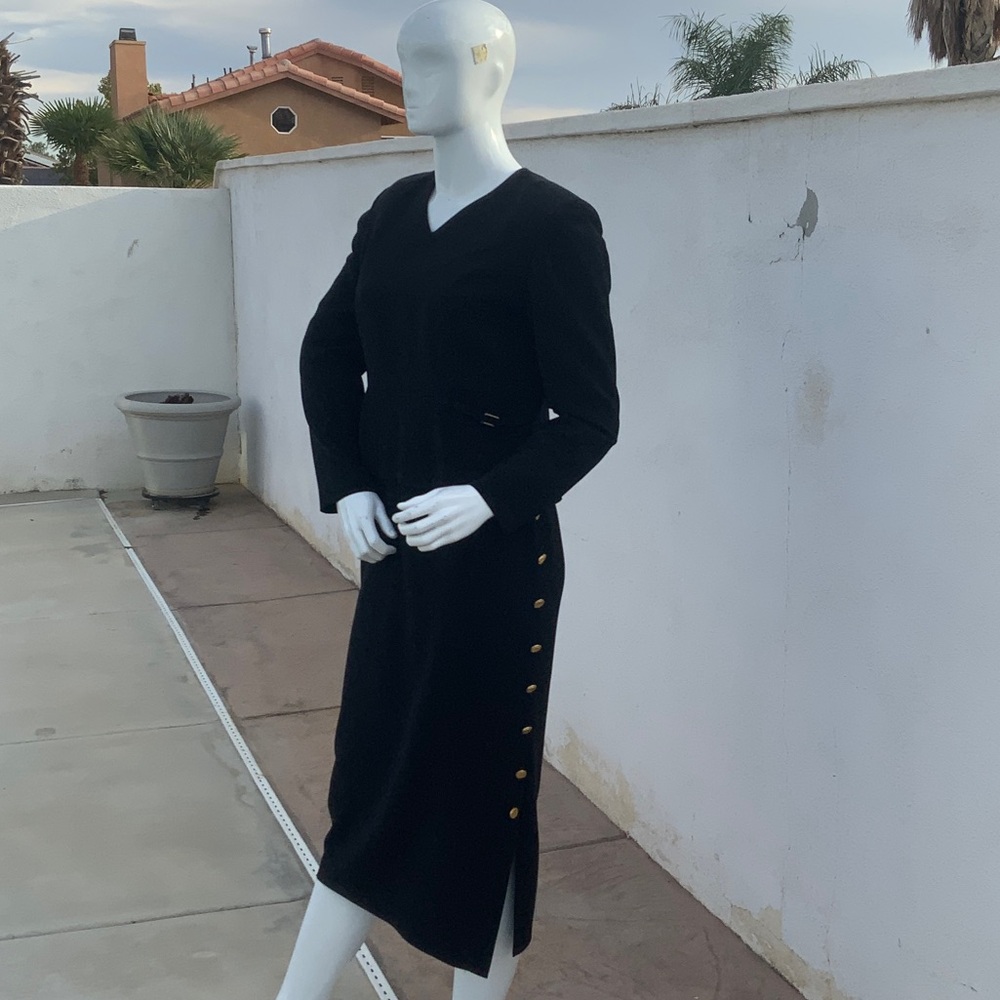 Julian Taylor Black Long Sleeve Dress with Gold Button Accents